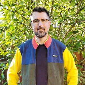 Obey Worldwide fleece jacket colorblock olive green, blue, yellow, red